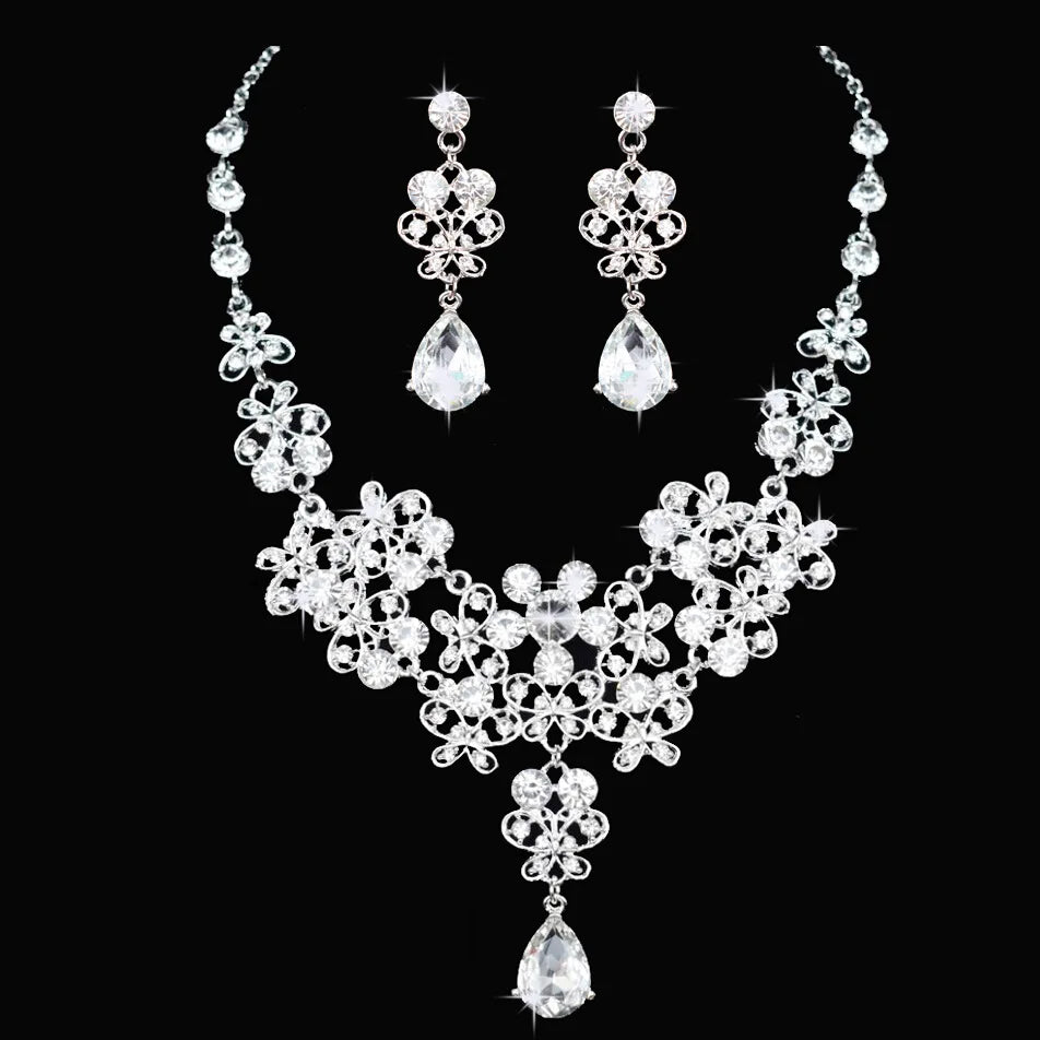 Luxury Crystal Wedding Bridal Jewelry Sets Women/Girl Gold Color Tiara/Crown Earrings Choker Necklace Bride Jewelry Set
