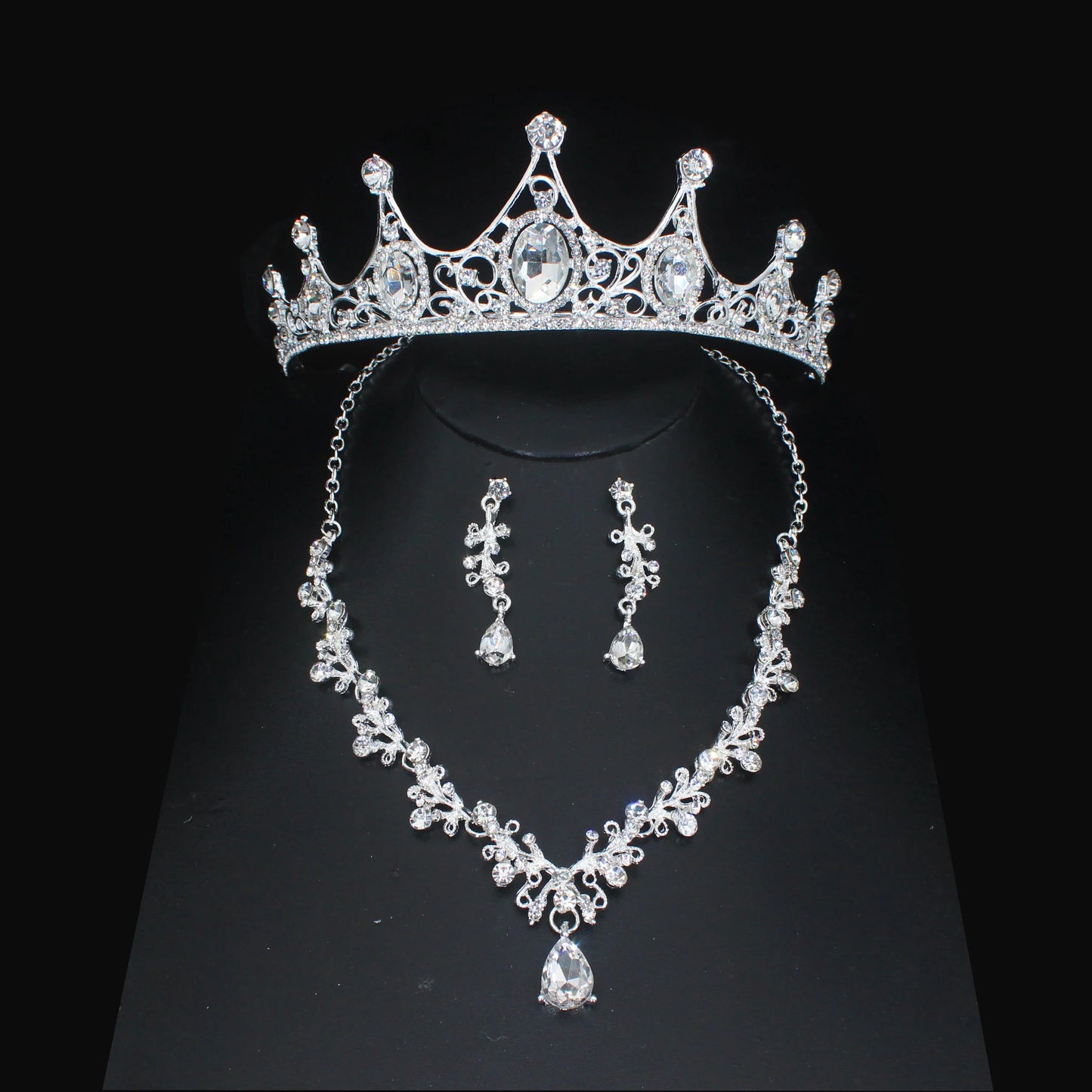 Luxury Crystal Wedding Bridal Jewelry Sets Women/Girl Gold Color Tiara/Crown Earrings Choker Necklace Bride Jewelry Set