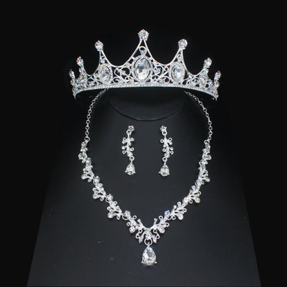 Luxury Crystal Wedding Bridal Jewelry Sets Women/Girl Gold Color Tiara/Crown Earrings Choker Necklace Bride Jewelry Set