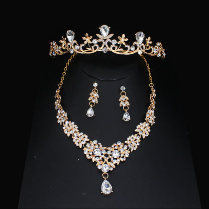 Luxury Crystal Wedding Bridal Jewelry Sets Women/Girl Gold Color Tiara/Crown Earrings Choker Necklace Bride Jewelry Set