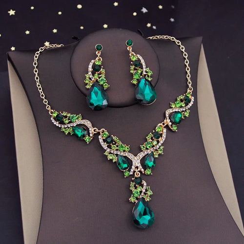 Gorgeous Crystal Jewelry Sets for Women Luxury Choker Necklace Earrings Set Wedding Dress Bridal Costume Necklace Accessories
