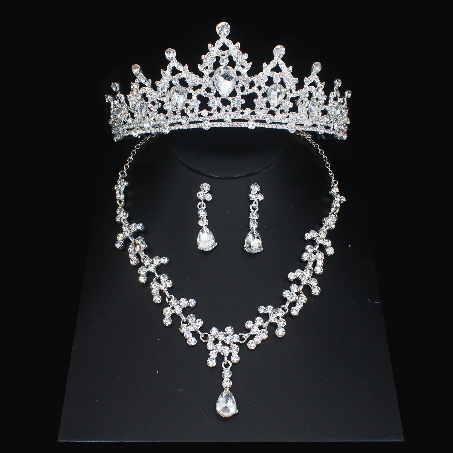 Luxury Crystal Wedding Bridal Jewelry Sets Women/Girl Gold Color Tiara/Crown Earrings Choker Necklace Bride Jewelry Set