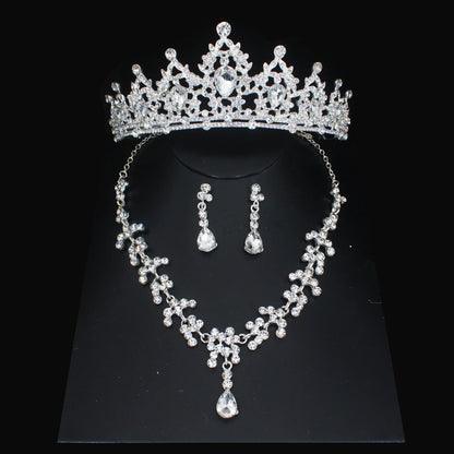 Luxury Crystal Wedding Bridal Jewelry Sets Women/Girl Gold Color Tiara/Crown Earrings Choker Necklace Bride Jewelry Set