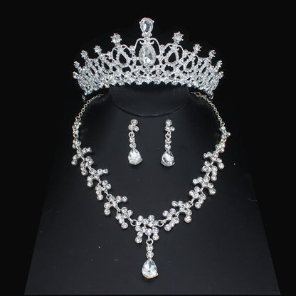 Luxury Crystal Wedding Bridal Jewelry Sets Women/Girl Gold Color Tiara/Crown Earrings Choker Necklace Bride Jewelry Set