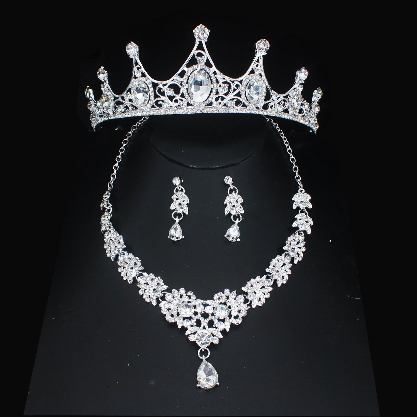 Luxury Crystal Wedding Bridal Jewelry Sets Women/Girl Gold Color Tiara/Crown Earrings Choker Necklace Bride Jewelry Set