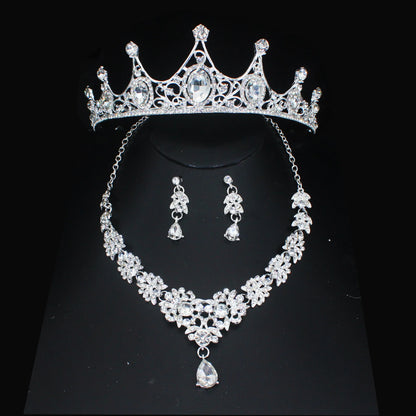 Luxury Crystal Wedding Bridal Jewelry Sets Women/Girl Gold Color Tiara/Crown Earrings Choker Necklace Bride Jewelry Set