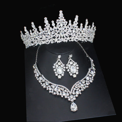 Luxury Crystal Wedding Bridal Jewelry Sets Women/Girl Gold Color Tiara/Crown Earrings Choker Necklace Bride Jewelry Set