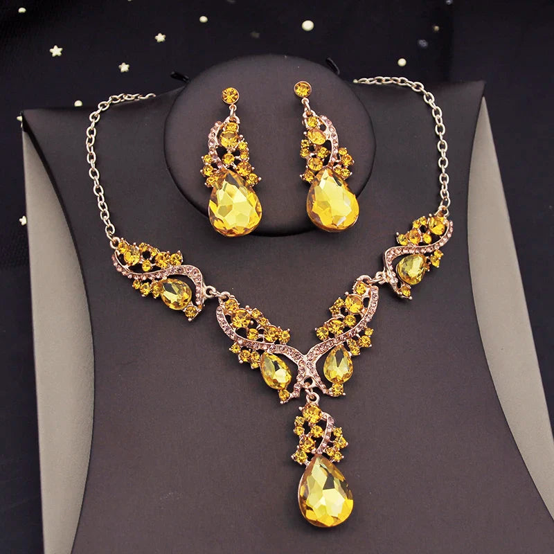 Gorgeous Crystal Jewelry Sets for Women Luxury Choker Necklace Earrings Set Wedding Dress Bridal Costume Necklace Accessories