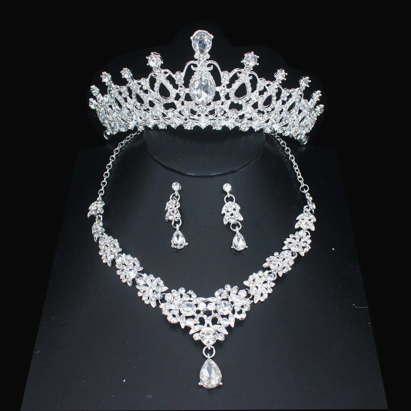 Luxury Crystal Wedding Bridal Jewelry Sets Women/Girl Gold Color Tiara/Crown Earrings Choker Necklace Bride Jewelry Set