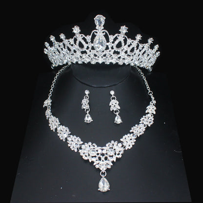 Luxury Crystal Wedding Bridal Jewelry Sets Women/Girl Gold Color Tiara/Crown Earrings Choker Necklace Bride Jewelry Set
